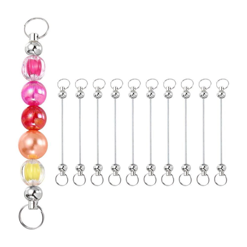 2876 10 Pcs Beadable Keychain Bars, Metal Beaded Keychain Blanks Bulk